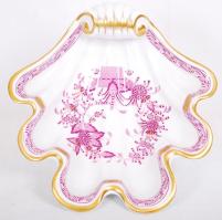 Herendi Indiai kosár mintás kagylós kínálótál, kézzel festett, jelzett, hibátlan, h:23 cm, sz:22 cm /Handpainted Herend porcelain dish