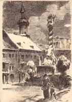 Sopron Szentháromság szobor és a Kecske-templom, I. Soproni Bélyegkíállítás, 1935, So. Stpl