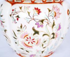 Kézzel festett Zsolnay áttört nagy kaspó, jelzett, hibátlan / Hand painted Zsolnay vase m:17 cm, d:1...