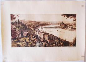 Zádor István (1882-1963): Budapest és Tabán. Színezett rézkarc, papír, jelzett, 46x63 cm
