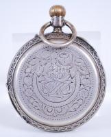 1893-1934 Duplafedelű, 10 köves zsebóra, 800-as tisztaságú svájci jelzésű, vésett ezüst (Ag) tokkal,...
