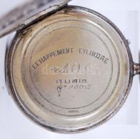 1893-1934 Duplafedelű, 10 köves zsebóra, 800-as tisztaságú svájci jelzésű, vésett ezüst (Ag) tokkal,...