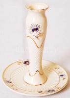 Zsolnay virágos mintás gyertyatartó, kézzel festett, jelzett, hibátlan, m:14 cm/ Zsolnay porcelain candlestick