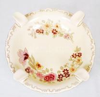 Zsolnay virágos mintás hamutartó, kézzel festett, jelzett, hibátlan, d::16 cm/ Zsolnay porcelain ashtray