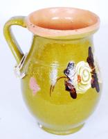 Régi, mázas, népművészeti kerámiacsupor /  Old folkloristic jar, 12x10cm