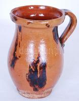 Régi, mázas, népművészeti kerámiacsupor /  Old folkloristic jar, 14,5x9cm