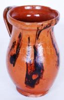 Régi, mázas, népművészeti kerámiacsupor / 
Old folkloristic jar, 14,5x9cm