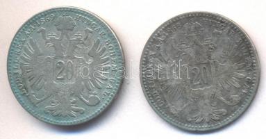 Ausztria 1868/69. 20Kr Ag (2x) T:3,3-
Austria 1868/69. 20 Kreuzer Ag (2x) C:F,VG
