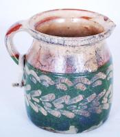 Régi, mázas, népművészeti kerámiacsupor (kis lepattogzásokkal) /  Old folkloristic jar (with minor faults), 15x9cm