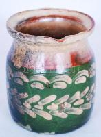 Régi, mázas, népművészeti kerámiacsupor (kis lepattogzásokkal) / 
Old folkloristic jar (with minor f...