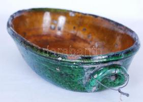 Népi, mázas, kerámia pecsenyéstál (lepattogzásokkal) / 
Folkloristic glazed ceramic roast plate (wit...