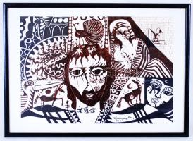 Szécsi Magda (1958-): Vágy-vagy-ok...Tus, papír, jelzett, üvegezett keretben 36×50 cm