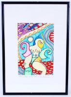 Szécsi Magda (1958-): Nincs velem senki! Más is ezt gondolja. Vegyes technika, papír, jelzett, üvegezett keretben 50×36 cm