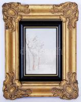 Petrik Albert (1876-1916): Tavon. Ceruza, akvarell, papír, üvegezett keretben, 25x20cm