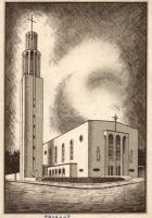 Budapest II. Pasarét Ferences templom homlokzati rajza