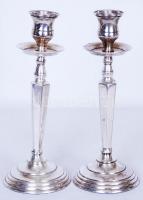 Ezüstözött fém gyertyatartó pár /  Silver plated metal candlesticks, 21cm