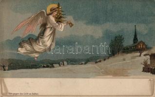 Christmas, flying angel, hold to light, litho (EB)