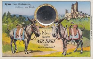 Stolzenfels Castle with donkeys, mechanical card, humour (non pc)