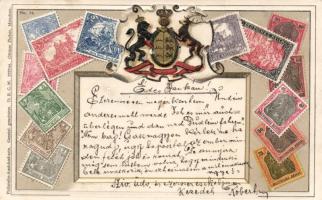 Philatelic postcard, the coat of arms of the Kingdom of Württemberg, Emb.