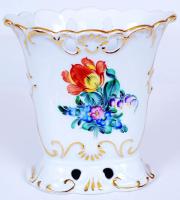 Herendi virágos kis váza, kézzel festett, jelzett, hibátlan, m: 12 cm, d:11 cm / Herend porcelain vase