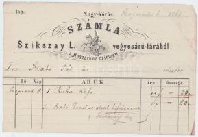 1865 Nagykőrös Szikszay L. a huszárhoz vegyesárú tárlat számla