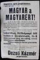 1938 Magyar a magyarért. Nagykőrös polgármesterének felhívása a felvidéki menekültek megsegítésére falragasz 32x48 cm