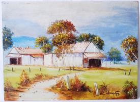 Zorkóczy jelzéssel: Istállók. Olaj, farost, 28×39 cm