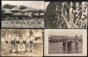 12 db régi és modern képeslap vegyesen, 6 db régi, fürdőéletet ábrázoló fotólap, és 6 db modern, magyar fürdőket bemutató képeslap