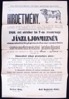 1906 Jászlajosmizse szarvasmarha vásár hirdetmény 32x44 cm