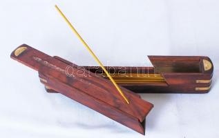 Füstölőtartó fadobozka rézveretekkel / 
Wooden and brass incense box, 28,5x4,5x4,5cm