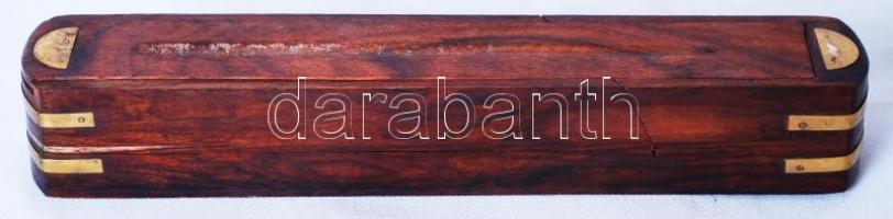 Füstölőtartó fadobozka rézveretekkel / 
Wooden and brass incense box, 28,5x4,5x4,5cm