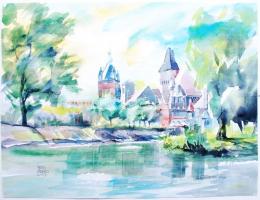 Patyi Árpád: Vajdahunyad vára. Akvarell, merített papír, jelzett, 26×35 cm
