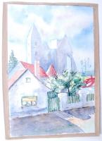 Patyi Árpád: Zsámbéki romtemplom. Akvarell, merített papír, jelzett, 35×25 cm