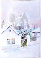 Patyi Árpád: Zsámbéki romtemplom. Akvarell, merített papír, jelzett, 35×25 cm