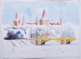 Patyi Árpád: Városliget. Akvarell, merített papír, jelzett, 25×35 cm