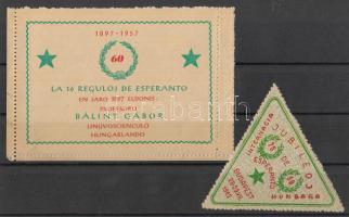 1957, 1962 Eszperantó jubileum 2 klf levélzáró