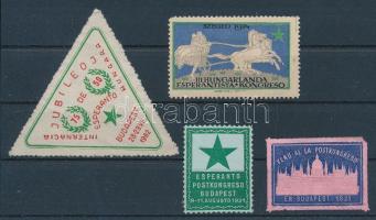 1914-1962 Eszperantó kongresszus 4 klf levélzáró (egyik sérült)