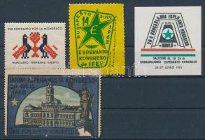 1913-1976 Eszperantó kongresszus 4 klf levélzáró (egyik sérült)