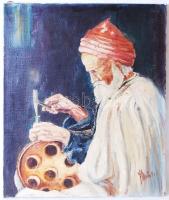 Ismeretlen jelzéssel: Öreg muzulmán kézműves / Arabian craftsman. Olaj, vászon, / Oil, canvas 60x50cm