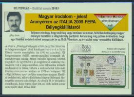 Magyar irodalom jeles! okmánybélyeg emléklapon Hátoldalon megjegyzéssel