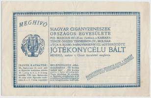 1922 Magyar Cigányzenészek Országos Egyesülete báli meghívó