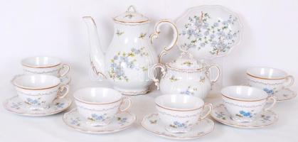Zsolnay kék virágos hiányos teás készlet, matricás, jelzett, hibátlan/ Zsolnay tea set