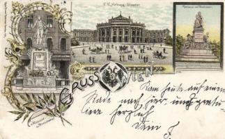 Vienna theater, Beethoven and Mozart monument, coat of arms, litho (b)