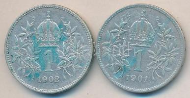 Ausztria 1901-1902. 1K Ag (2x) T:2-
Austria 1901-1902. 1 Corona Ag (2x) C:VF