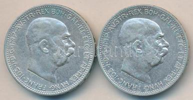 Ausztria 1913-1914. 1K Ag (2x) T:2,2- Austria 1913-1914. 1 Corona Ag (2x) C:XF,VF