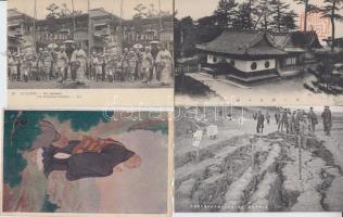 53 db régi, érdekes japán képeslapok: természetképek, városképek, vallással kapcsolatos lapok és művészlapok, valamint két leporello / 53 interesting Japanese postcards: landscapes, cityscapes, religious postcards, artist cards and two leporello