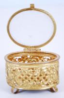 Áttört, növényi díszítésű, réz ékszeresdobozka /  Pierced brass jewellery box, 5,5x5x3,5cm