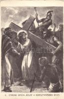 Cyrenei Simon Jézust a keresztvivésben segíti, s: Márton L. / Simon of Cyrene carries the cross of Jesus, s: Márton L. (fa)