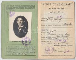 1937 Aradi textilgyár munkásbiztosítójának tagsági könyve / arad textile factory id
