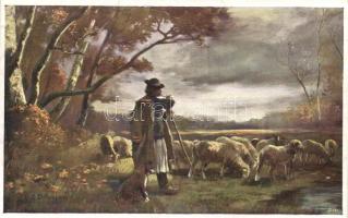 Shepherd with his flock, s: B. Bélaváry J.